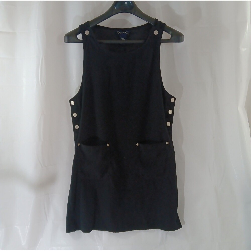 Denim & Co Overall Jumper Pinafor Dress Size Small Front Pockets Button Sides